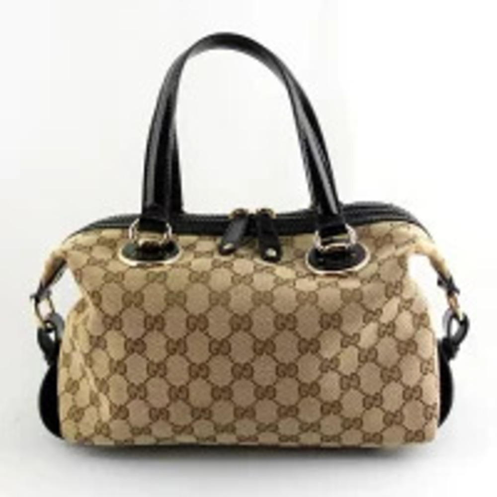 Gucci GG Canvas Handbag Boston Bag Beige Black